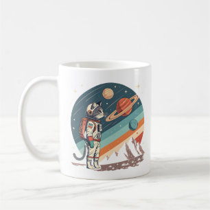 Retro Cat Astronaut Cosmic Space Illustration Coffee Mug