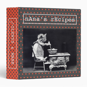 Retro Cat Black Orange White Polka Dot Custom Binder