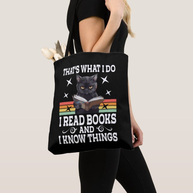 Retro Cat Books The Reader Halloween Reading Gift Tote Bag (Close Up)