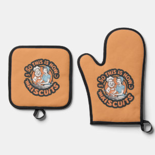 Retro Cat Chef Maiscuits Baking Art Oven Mitt & Pot Holder Set