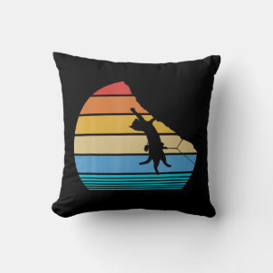 Retro Cat Climbing Meowtain Vintage Kitty Gift Roc Throw Pillow
