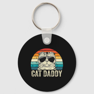 Retro Cat Daddy Vintage Distressed Scottish Fold C Keychain