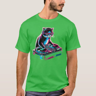 Retro Cat DJ Disco Party Music Gift Funny Cat boy T-Shirt