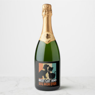 Retro Cat Dog Mom Cat Mama Furmama Puppy Kitty Mot Sparkling Wine Label