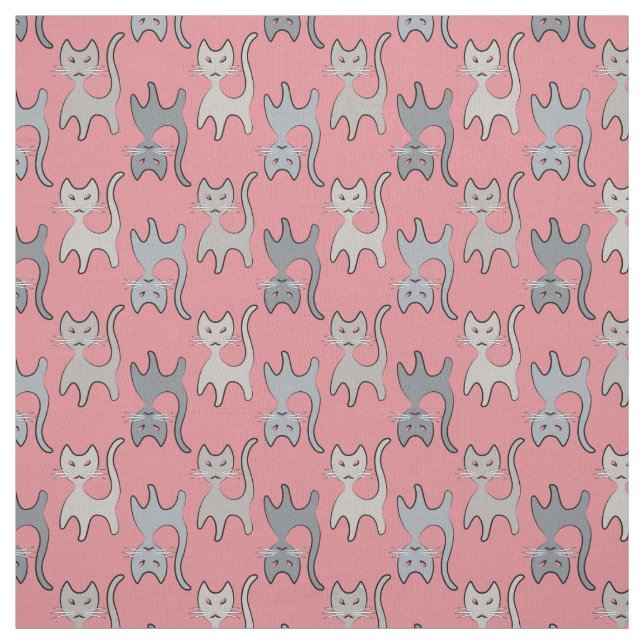 Retro Cat Graphic Pattern Grey Fabric (Swatch)