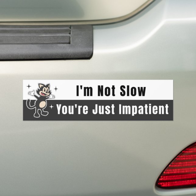 Retro Cat - I'm Not Slow Bumper Sticker (On Car)