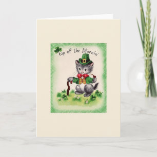 Retro Cat Leprechaun St. Patrick's Day Card