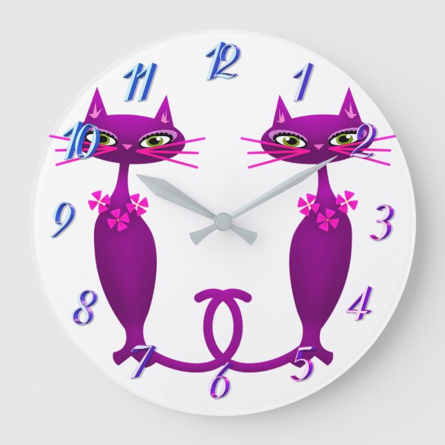 Retro cat mid century cute girly large clock (Front)