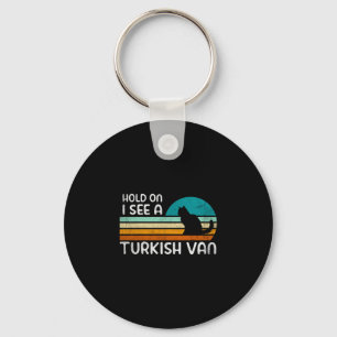 Retro cat motif - hold on see a turkish van cat keychain