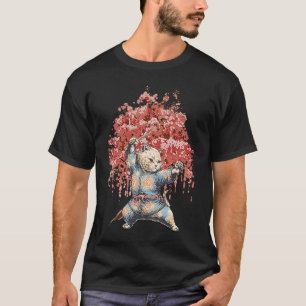 Retro Cat Ninja behind japanese sakura tree  1 T-Shirt