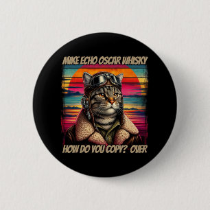 Retro Cat Pilot Mike Echo Oscar Whisky M.e.o.w 2 Inch Round Button