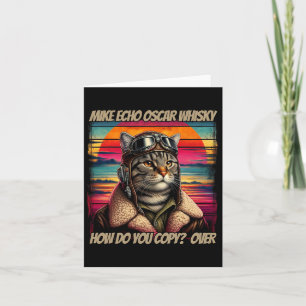 Retro Cat Pilot Mike Echo Oscar Whisky M.e.o.w Card