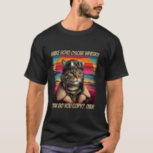 Retro Cat Pilot Mike Echo Oscar Whisky M E O W T-Shirt