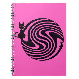 Retro Cat - Pink Psychedelic Swirl Notebook