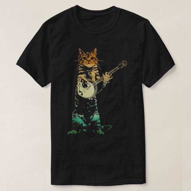 Retro Cat Playing Banjo Cute Kitten Banjo Player C T-Shirt (Design Front)