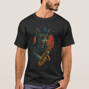 Retro Cat Playing Saxophone For Jazz Music Lovers  T-Shirt