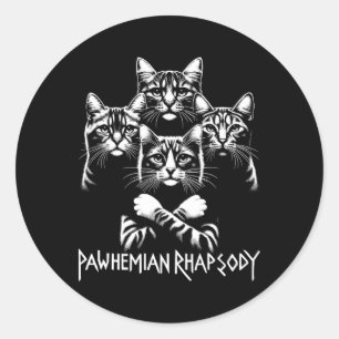 Retro Cat Rock Music Concert Band Men Kids Women F Classic Round Sticker