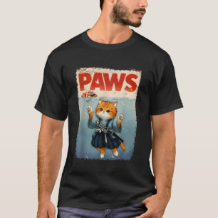 Retro Cat Samurai Chasing Sushi Funny Japanese Cat T-Shirt