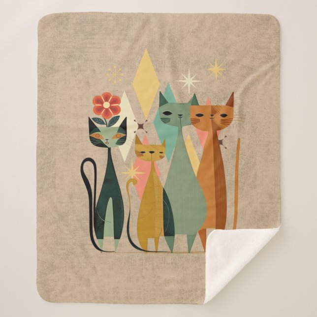 Retro Cat Sherpa Blanket, Retro Sherpa Blanket (Front)