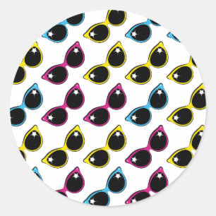 Retro Cat Sunglasses Pattern Classic Round Sticker