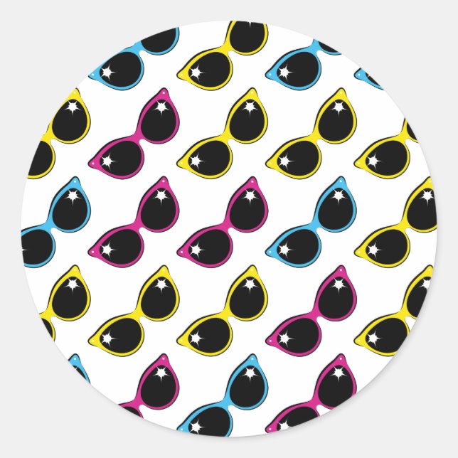 Retro Cat Sunglasses Pattern Classic Round Sticker (Front)