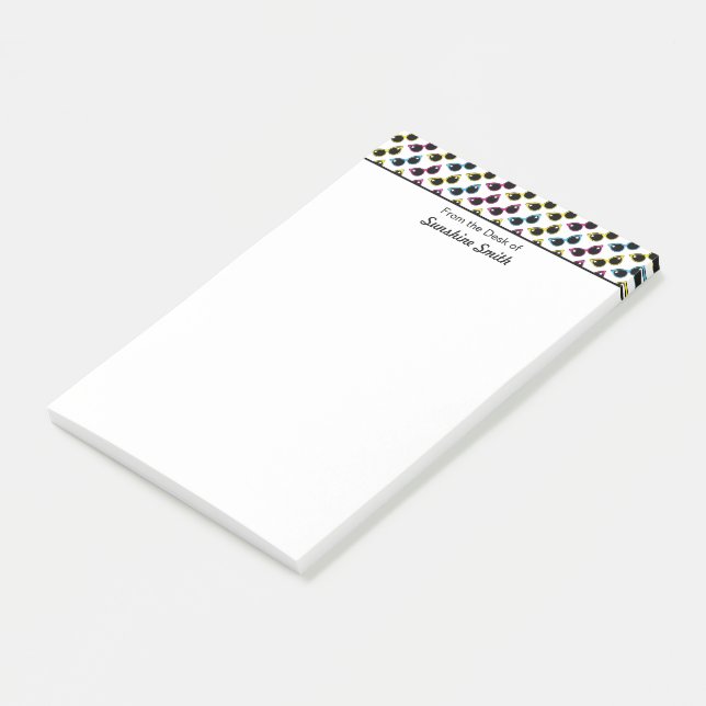 Retro Cat Sunglasses Pattern Personalized Post-it Notes (Angled)