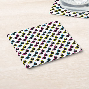 Retro Cat Sunglasses Pattern Square Paper Coaster