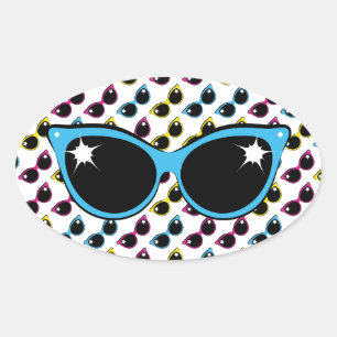 Retro Cat Sunglasses Pattern with Blue Oval Sticker