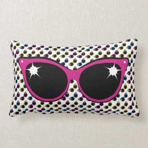 Retro Cat Sunglasses Pattern with Pink Lumbar Pillow