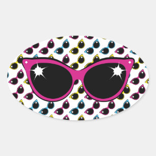 Retro Cat Sunglasses Pattern with Pink Oval Sticker