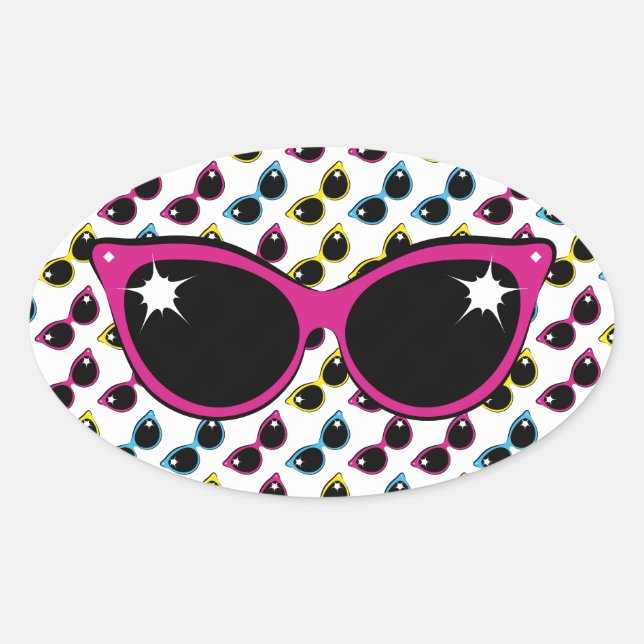 Retro Cat Sunglasses Pattern with Pink Oval Sticker (Front)