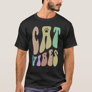 Retro CAT VIBES Paws Humour Pet Loving Mom Groovy T-Shirt