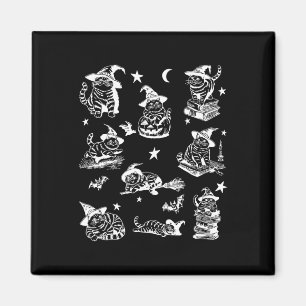 Retro Cat Witch Halloween Cat Pumpkin Salem Witch Magnet
