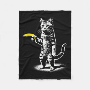 Retro Cat With Banana Meme Men Women Kids Novelty Fleece Blanket