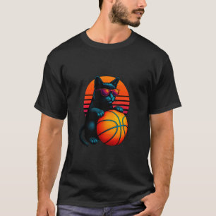 Retro Cat With Basketball Ball Basketball Player T-Shirt