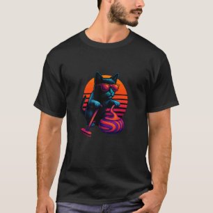 Retro Cat With Curling Stone Curling Player T-Shirt