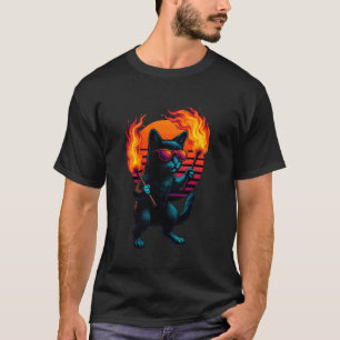 Retro Cat With Flaming Torches Fire Dancing Dancer T-Shirt