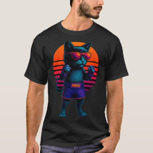 Retro Cat With MMA Gloves Fighting Cage Fighter T-Shirt