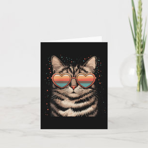 Retro Cat With Sungles Heart Love Cute Cat Valenti Card