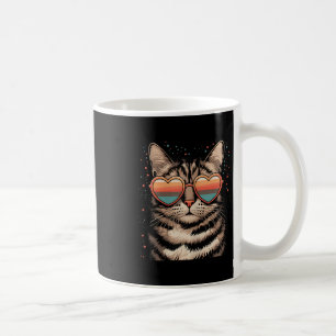 Retro Cat With Sungles Heart Love Cute Cat Valenti Coffee Mug