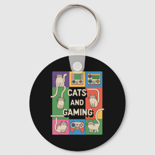 Retro Cats And Gaming Funny Cat Lover And Video Ga Keychain