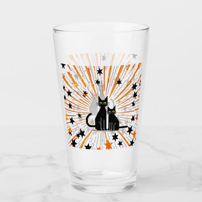 Retro Cats & Atomic Starburst Modern Mid Century Glass (Front)