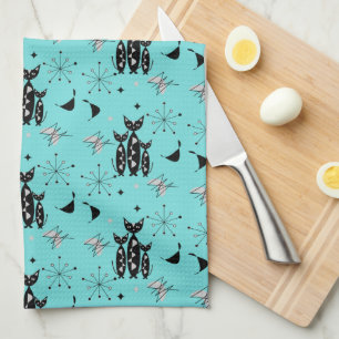 Retro Cats Atomic Starburst Modern Mid Century Kit Kitchen Towel