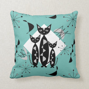 Retro Cats Atomic Starburst Modern Mid Century Throw Pillow