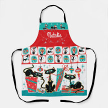 Retro Cats Christmas Apron- Customizable