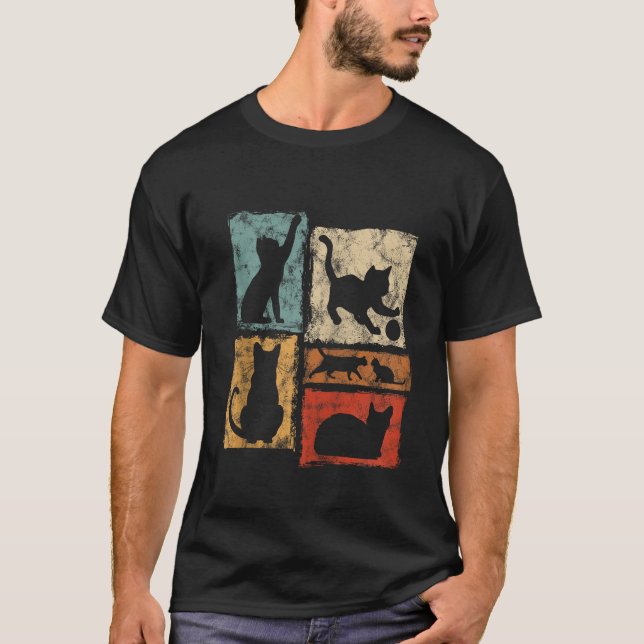 Retro Cats Every Day Habits Graphic For Cat Dad An T-Shirt (Front)