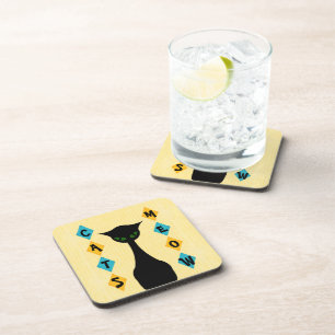 Retro Cats Meow Mid-Century-Modern Yellow Coaster