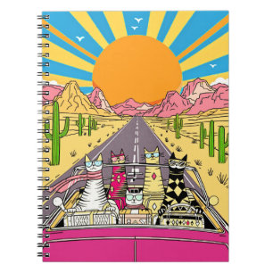 Retro Cats on Vacation Take a Road Trip Notebook