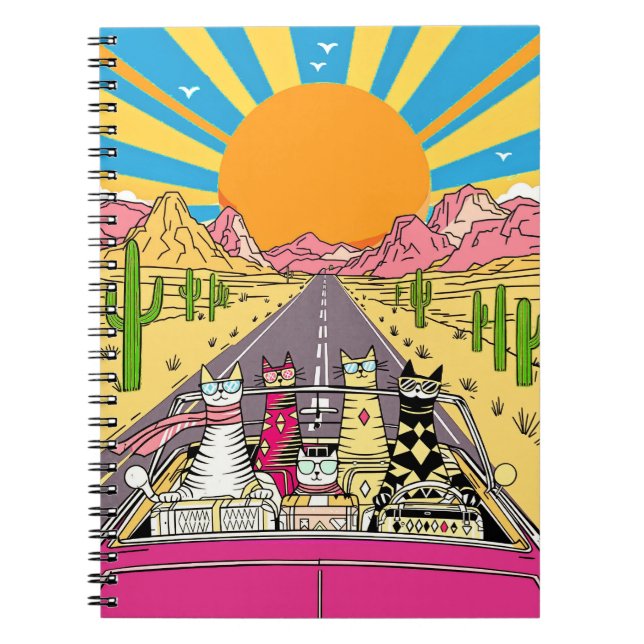Retro Cats on Vacation Take a Road Trip Notebook (Front)