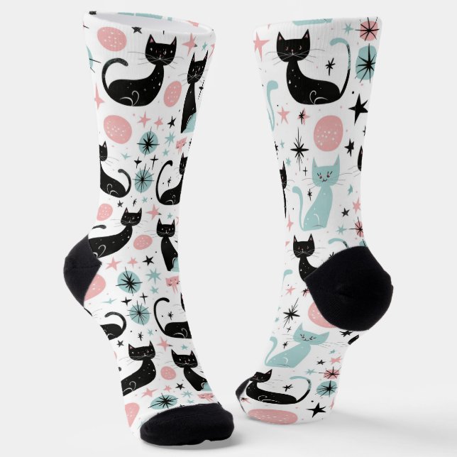 Retro Cats Pastel  Socks (Angled)